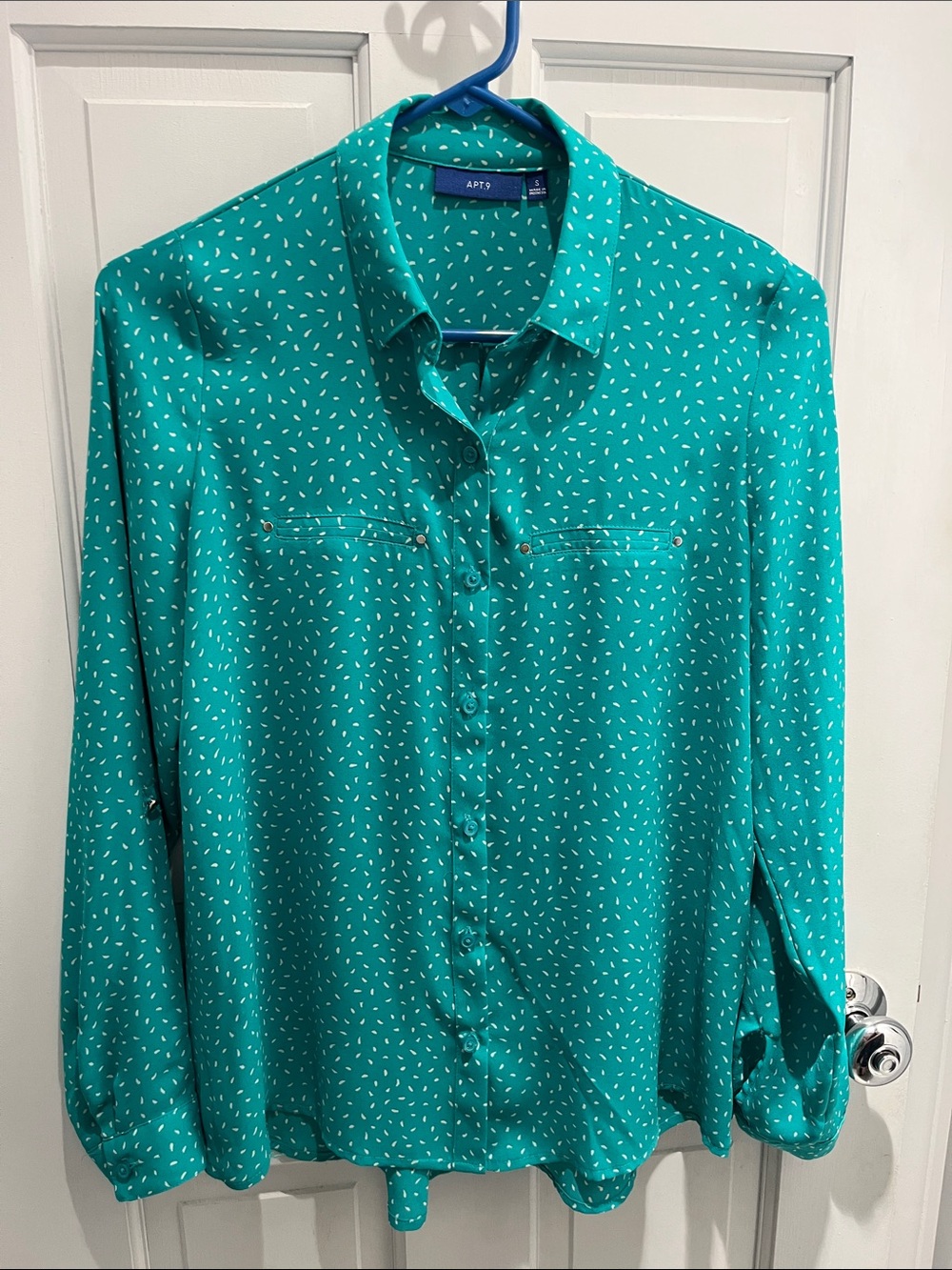 Apt. 9 Teal Print Long-Sleeve Button-Down Shirt